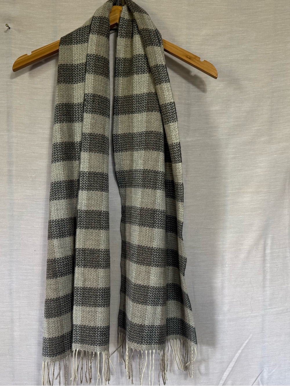 Ermenegildo Zegna Wool Cashmere Scarf Gray Check Fringe Made In Italy 66x14